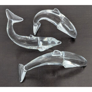 Baccarat Crystal Dolphin Set of 3 Dolphins Figurines Paperweights France